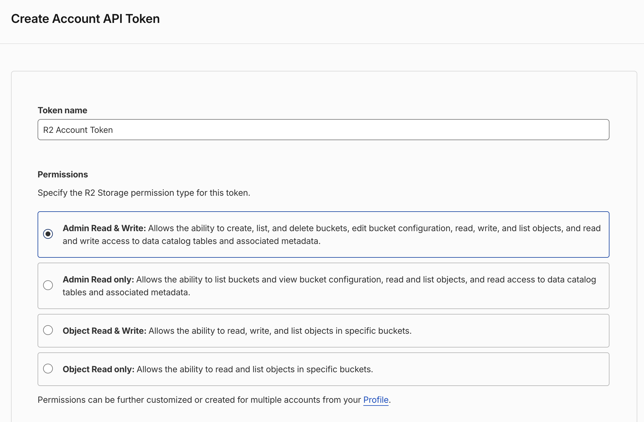 Creating an R2 API token for Basin