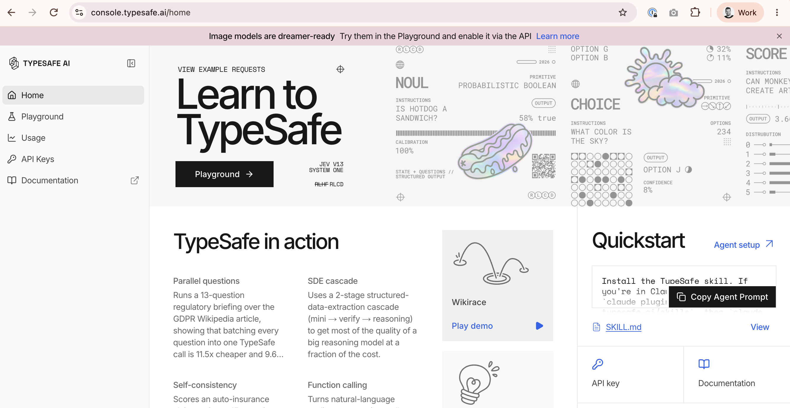 The TypeSafe console after signing in